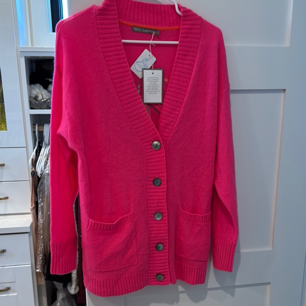 Vibrant Pink V-Neck Cardigan Sweater